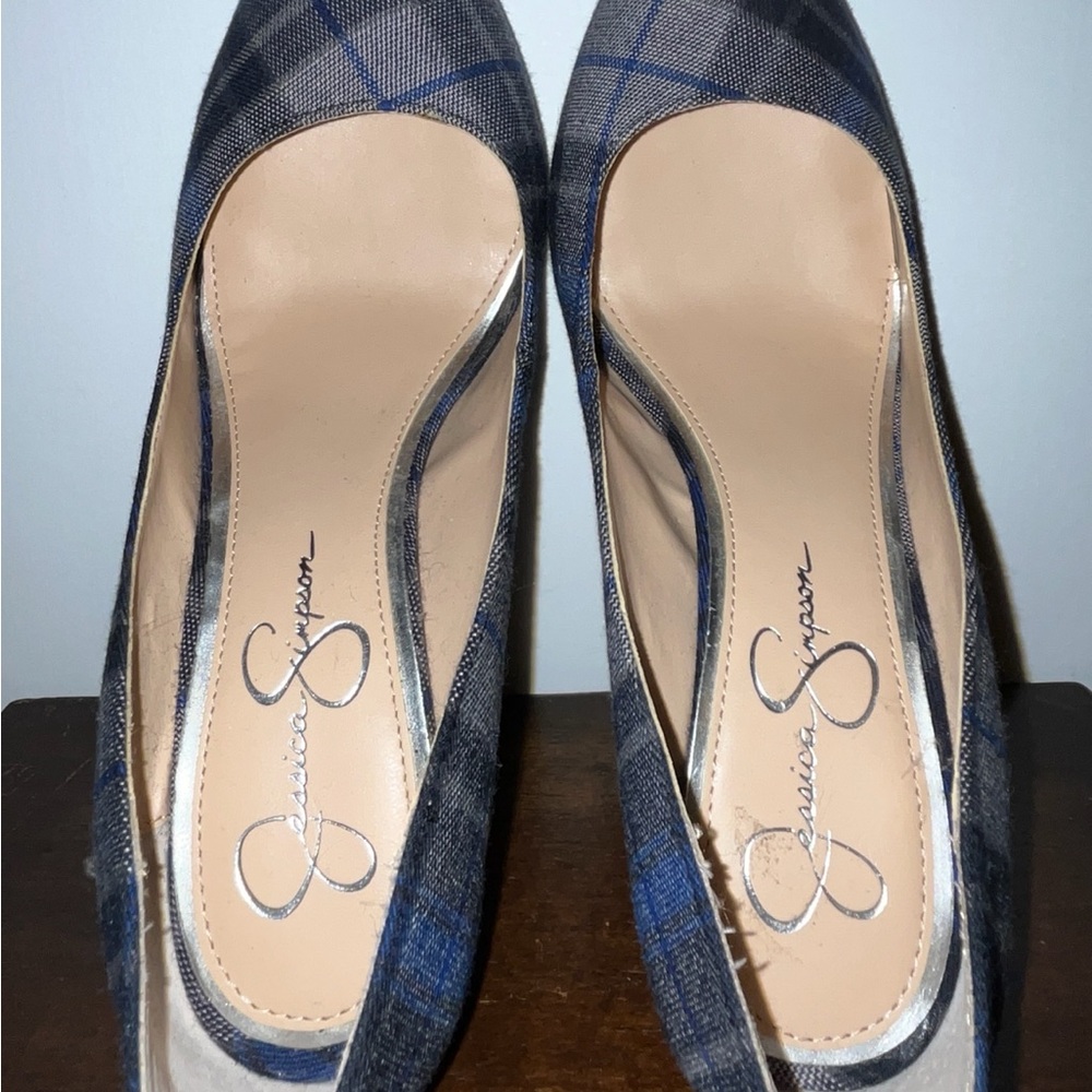Jessica Simpson Blue/Gray Plaid Heels - Picture 2 of 5